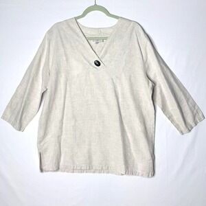 Hot Cotton Marc Ware Top Sz L Beige Linen Cotton Beachy Lagenlook Classic Summer